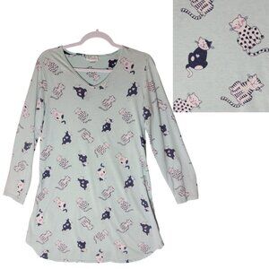 Vintage Character Womens Nightshirt Crazy Cat Lady Small Pjs All Over Cat Print